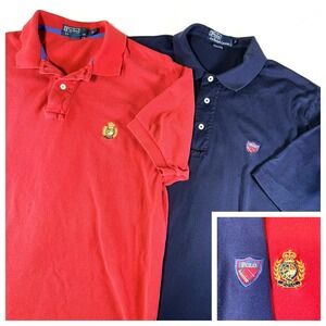 Lot of 2 Vintage Polo Ralph Lauren Short Sleeved Shirts Crest Logo Men's Med